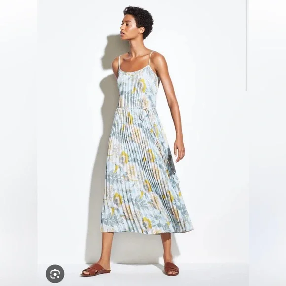 Vince Floral Pleated Midi Dress - Blue and Yellow - Picture 11 of 11